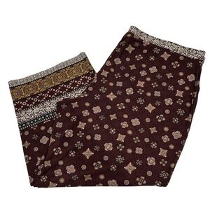 Susan Graver Pants Womens 3XP Maroon Mixed Print Liquid Knit Pull On Wide Leg